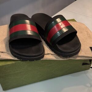 Gucci Black and Green Slide Sandals